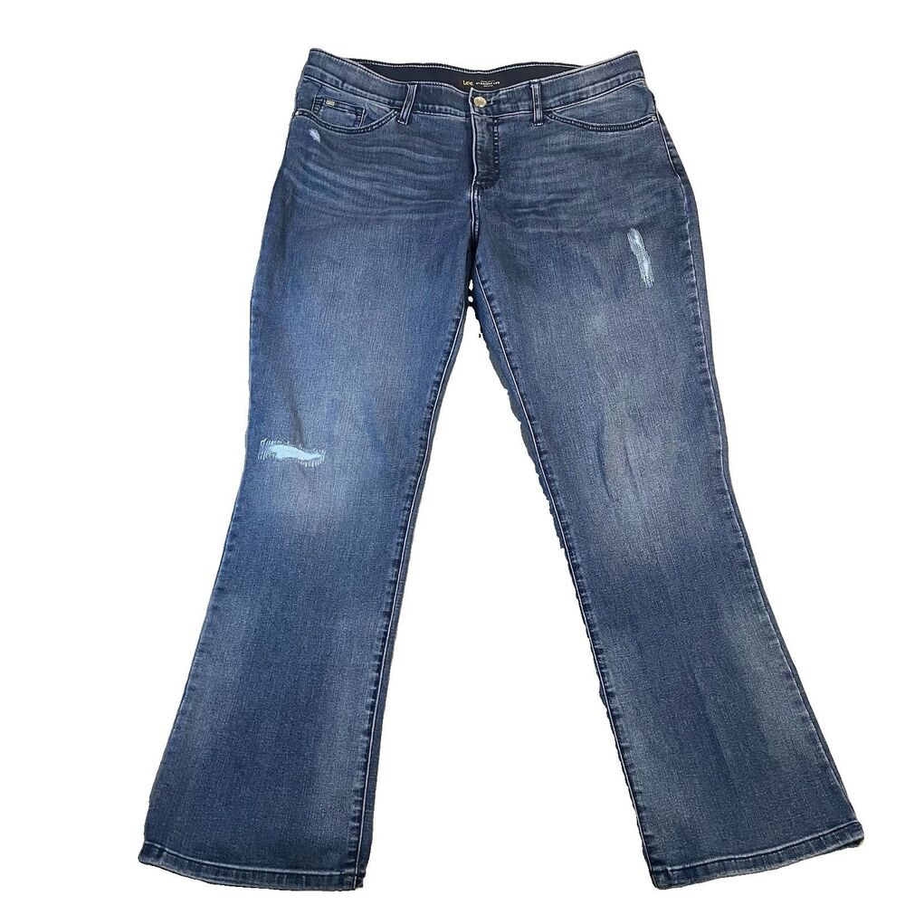 Lee Womens Flex Motion Regular Fit Straight Leg Mid Rise Jeans Size 12M Med Wash